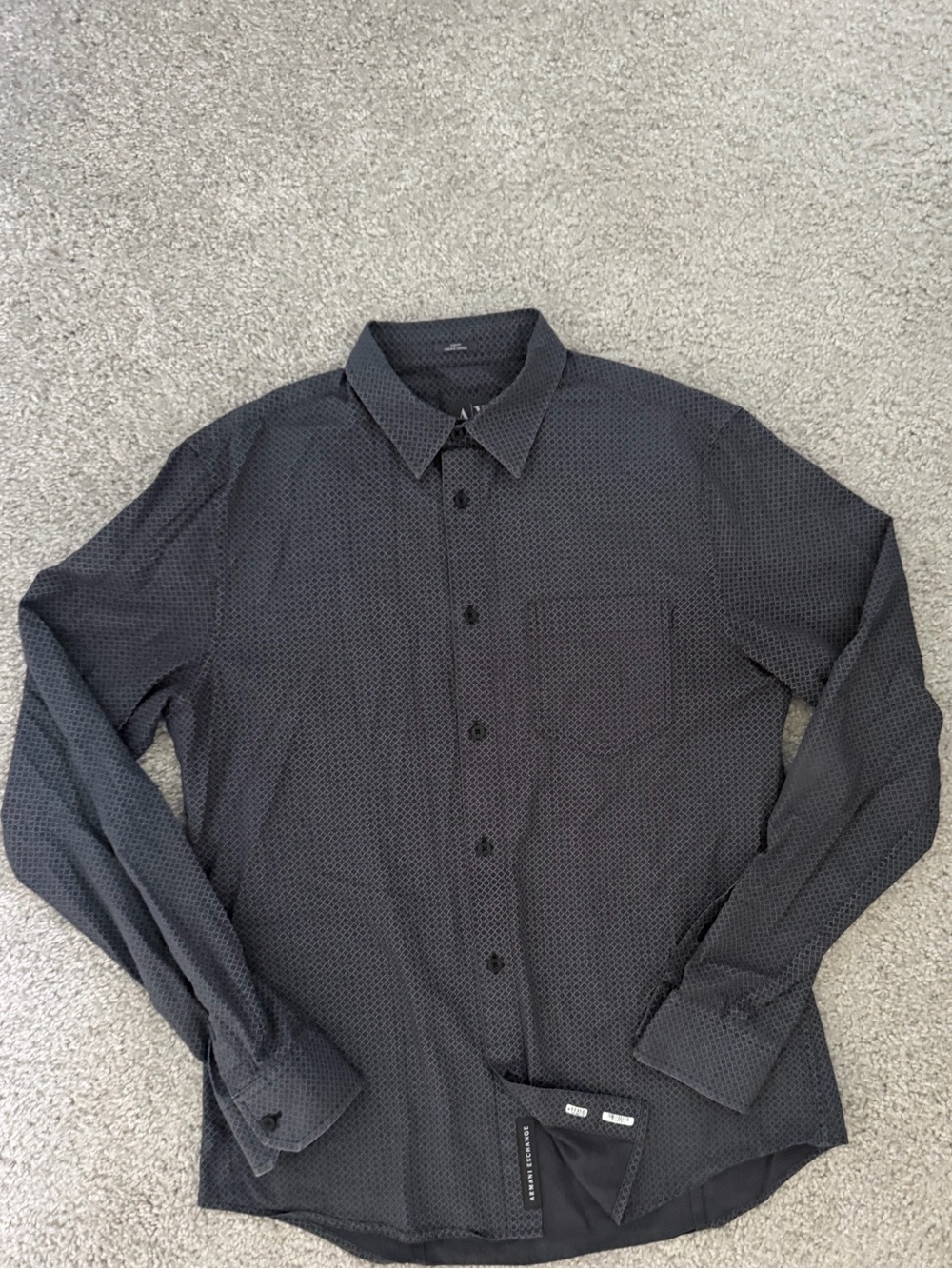 Armani Exchange Dark Charcoal Micro-Pattern Button-Up Shirt